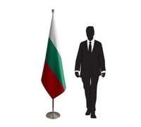 Drapeau Bulgarie avec mât et pied en inox - drapeau impression recto-verso pour ambassades, universités, collectivités locales. Pied Ø 315mm, inox finition argentée, hampe pointe ronde. Code CN1-BG