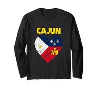 Drapeau cajun en forme de cœur gribouillé - Proud Louisiana Cajun Heritage Manche Longue