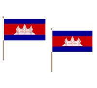 Drapeau Cambodge 45x30cm HAMPE en bois - LOT DE 10 Drapeaux cambodgien 30 x 45 cm - AZ FLAG