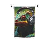 Drapeau caméléon Écouter de la musique Imprimer divers drapeaux de jardin drapeau extérieur décoration de cour pour patio, porche ou pelouse drapeau