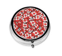 Drapeau canadien. Cette petite boîte à pilules ronde imprimée est un organisateur portable pour pilules et vitamines, parfait pour les poches, les sacs à main et les voyages.