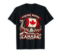Drapeau Canadien Viking Roots Valknut Canada Longship Vintage T-Shirt