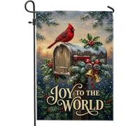 Drapeau cardinal d'hiver pour boîte aux lettres de Noël 30,5 x 45,7 cm | Scène de boîte aux lettres d'hiver, drapeau de cour, baies de houx, cloches dorées, branches de pin, décoration de porche