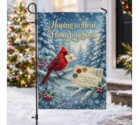 Drapeau cardinal d'hiver pour Noël 30,5 x 45,7 cm | Scène de forêt d'hiver, drapeau de cour, thème courrier de vacances, branches à feuilles persistantes enneigées