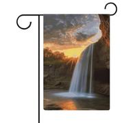 Drapeau cascade au coucher du soleil - 32,6 x 47,5 cm - Drapeau de bienvenue double face - Drapeau de jardin vertical - Bannière de printemps pour décoration rustique saisonnière extérieure de maison