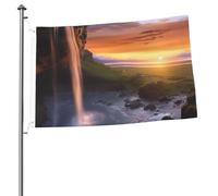 Drapeau cascade au coucher du soleil 61 x 91 cm Impression double face Drapeau de jardin Drapeau de cour pour l'extérieur Drapeaux de vacances Bannière cadeau avec œillets Toile de fond photo pour