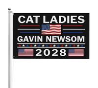 Drapeau « Cat Ladies For Gavin Newsom 2028 » 90 x 150 cm, 3 plis, noir