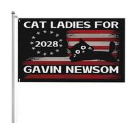 Drapeau « Cat Ladies For Gavin Newsom 2028 » 90 x 150 cm, 3 plis, noir