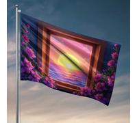 Drapeau Cave Man Bar Coucher de Soleil Serenity à travers la fenêtre Piscine Jardin Drapeaux Printemps et Été (30 x 45 cm)