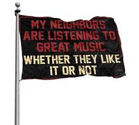 Drapeau « Cave Man Bar My Neighbors Are Listening To Great Music » pour décoration de maison d'université (120 x 180 cm)