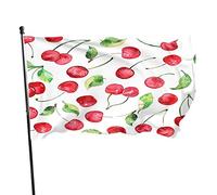 Drapeau cerise aquarelle fruits rouges sur branche d'arbre feuilles vertes drapeaux d'extérieur grandes bannières de bienvenue pour la maison, le jardin, la cour, la pelouse