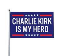 Drapeau Charlie Kirk « Is My Hero » (90 x 150 cm), décoration murale pour intérieur et extérieur