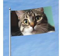 Drapeau chat curieux de 0,9 x 1,5 m, double face, résistant à la décoloration, bannière de félicitations, drapeau d'extérieur avec œillets en laiton pour intérieur et extérieur, jardin, pelouse, cour