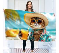 Drapeau Chat - Grand Drapeau Humoristique - Polyester 110D - Double Couture - 4 Oeillets Laiton - Grand 90x150cm (5x3 pieds)