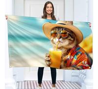 Drapeau Chat - Grand Drapeau Humoristique - Polyester 110D - Double Couture - 4 Oeillets Laiton - Grand 90x150cm (5x3 pieds)