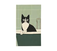 Drapeau chat noir et blanc dans la baignoire, bannière de vœux avec œillets, décoration d'intérieur ou d'extérieur