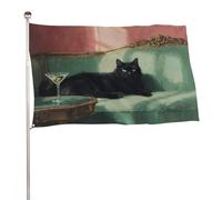 Drapeau chat noir sur canapé vert sarcelle 0,9 x 1,5 m - Bannière décorative pour cour, porche, pelouse, ferme