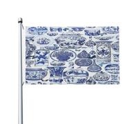 Drapeau Chinoiserie De Style Chinois Bleu Et Blanc Antique Folk Drapeau De Bienvenue Couleurs Resistant Exterieur Personnalisés Bannière, Pour Balcon, D'Intérieur, Les Défilés, 90X150Cm