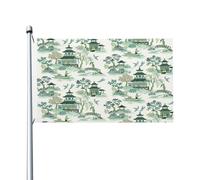 Drapeau Chinoiserie De Style Chinois Bleu Et Blanc Art Populaire Antique Ancien Grand Drapeau Personnalisés Couleurs Vives Bannière À Œillets, Pour Jardin, Les Défilés, Les Bureaux, 90X150Cm