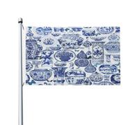 Drapeau Chinoiserie Folklorique Antique Bleue Et Blanche De Style Chinois Grand Drapeau Couleurs Resistant Exterieur Lavable Bannière, Pour Les Bureaux, Balcon, D'Intérieur, 90X150Cm