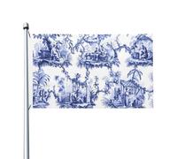 Drapeau Chinoiserie Folklorique Bleue Et Blanche De Style Chinois Drapeau De Bienvenue Lavable Couleurs Resistant Exterieur Bannière À Œillets, Pour Jardin, Balcon, Les Défilés, 90X150Cm