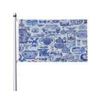 Drapeau Chinoiserie Folklorique Bleue Et Blanche De Style Chinois Drapeau Pirate 2 Œillets Métalliques Couleurs Resistant Exterieur Bannière, Pour Les Bureaux, Les Défilés, Balcon, 90X150Cm