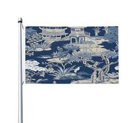Drapeau Chinoiserie Folklorique De Style Chinois Bleu Et Blanc Ancien Grand Drapeau Lavable Couleurs Resistant Exterieur Bannière, Pour Les Défilés, Les Bureaux, Balcon, 90X150Cm