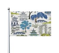 Drapeau Chinoiserie Folklorique De Style Chinois Bleu Et Blanc Décoratif Drapeaux Renforcé Avec Couleurs Resistant Exterieur Bannière À Œillets, Pour Les Bureaux, Les Défilés, Balcon, 90X150Cm