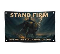 Drapeau chrétien de motivation de 9,1 x 1,5 m avec citation « Stand Firm - Put On the Full Armor of God » avec 4 œillets en laiton - Drapeau simple face pour décoration d'intérieur - Tapisserie cool