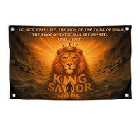 Drapeau chrétien Lion de Juda de 0,9 x 1,5 m avec citation « Do Not Weep See The Lion Of The Tribe » avec 4 œillets en laiton - Décoration en polyester pour église et maison - Bannière chrétienne