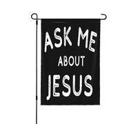 Drapeau chrétien « Posez-moi des questions sur Jésus » - 32 x 46 cm - Double face - Décoration extérieure pour jardin, patio ou maison de campagne