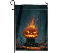 Drapeau citrouille d'Halloween, orange effrayant Jack-o'-Lantern décoration extérieure, bannière double face en toile de jute pour décoration de pelouse d'automne, 30,5 x 45,7 cm