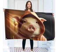 Drapeau cochon - Grand drapeau humoristique - Polyester 110D - Double couture - 4 œillets en laiton, grand format 90x150cm (5x3 pieds)