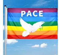 Drapeau Colombe de la Paix 90 x 150 cm,Drapeau de la Paix,Drapeau Arc-en-ciel,Colombe Drapeaux,Drapeau Pace,Encouragement,Convient pour les Drapeau Pace Balcons,les Jardins ou les Intérieurs (A)