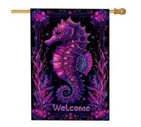Drapeau coloré d'hippocampes de jardin, décoration nautique violet vif, bannière de bienvenue d'été, drapeau de cour double face pour décoration de pelouse extérieure 71 x 101,6 cm
