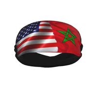 Drapeau Combiné Amérique-Maroc Unisexe Headband Doux Bandeau Cheveux Séchage Rapide Serre Tete pour Entraînement Basketball Cyclisme