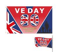 Drapeau commémoratif 80 ans Victory in Europe 2025 VE Day 80 | Drapeau en polyester pour célébrations et réunions | Outil décoratif du Jour de la Victoire en Europe historique | Drapeau