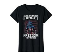 Drapeau commémoratif avec Inscription « May We Never Forget Freedom Isn't Free » T-Shirt Graphique avec Valeur, Femme, Noir, XS