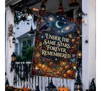 Drapeau commémoratif Céleste Corbeau Céleste Maison Halloween 71,1 x 101,6 | Hommage commémoratif, drapeau de pelouse, horizon nocturne céleste, décoration de jardin d'automne, scène de citrouilles