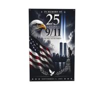 Drapeau commémoratif du 11 septembre (4 x 6 pieds) - 25e anniversaire - Quatre trous | Bannière décorée « Nous n'oublierons jamais » - Souvenirs du 11 septembre - Décoration patriotique pour