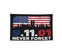 Drapeau commémoratif du 11 septembre (911) - 90 x 150 cm - 25e anniversaire - Quatre trous | Bannière décorée « Nous n'oublierons jamais » - Souvenirs du 11 septembre - Décoration patriotiqu