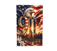Drapeau commémoratif du 11 septembre (911) - 90 x 150 cm - 25e anniversaire - Quatre trous | Bannière décorée « Nous n'oublierons jamais » - Souvenirs du 11 septembre - Décoration patriotiqu