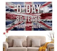 Drapeau commémoratif du débarquement du jour J, drapeau du débarquement du 80e anniversaire - Drapeau commémoratif extérieur de 1,8 m x 3 m - Drapeau d'intérieur