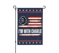 Drapeau commémoratif « Je suis avec Charlie » Kirk Justice pour Charlie 12x18 Bannière de jardin Drapeau double face pour pelouse de jardin Pas de drapeau