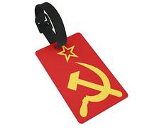 Drapeau Communiste CCCP avec Marteau et Faucille Symboles du Communisme 2 Pcs Étiquettes à Bagages, Couverture de Confidentialité Étiquette d'Identification Boucle et Carte d'Adresse pour Sac de Voy