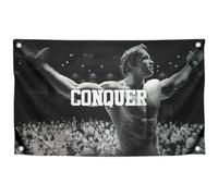 Drapeau Conquer pour Arnold Schwarzenegger 0,9 x 1,5 m avec quatre œillets en laiton - Poster amusant de motivation de gym et fitness - Drapeau mural durable pour décoration de dortoir universitaire