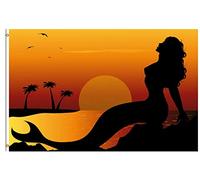 Drapeau Contes De Fées Poisson Poisson Oiseaux Palmier Dans La Mer Plage Coucher De Soleil Drapeau Paysage Renforcé Avec Bannière, Pour D'Intérieur, Balcon, Les Défilés, 90x150cm