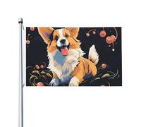 Drapeau Corgi sur fond sombre de 91 x 152 cm - Drapeaux de jardin double face avec œillets en laiton - Bannière de vœux pour intérieur ou extérieur - Décoration d'intérieur et d'extérieur