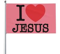 Drapeau Corsaire 90X150cm, J'aime Jésus Résistant à la Décoloration Drapeau de Pirate avec œillets Bruant pour Anniversaire Balcon Célébration