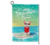Drapeau Corsaire Chien nageant sur une planche de surf en été Renforcé Bruant Double Couture Drapeau de Pirate pour Anniversaire Célébration 30x45cm